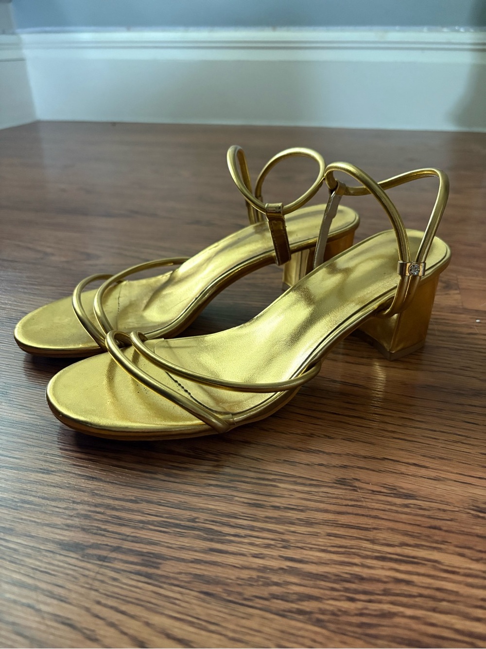 Gold Strappy Block Heel Sandals
